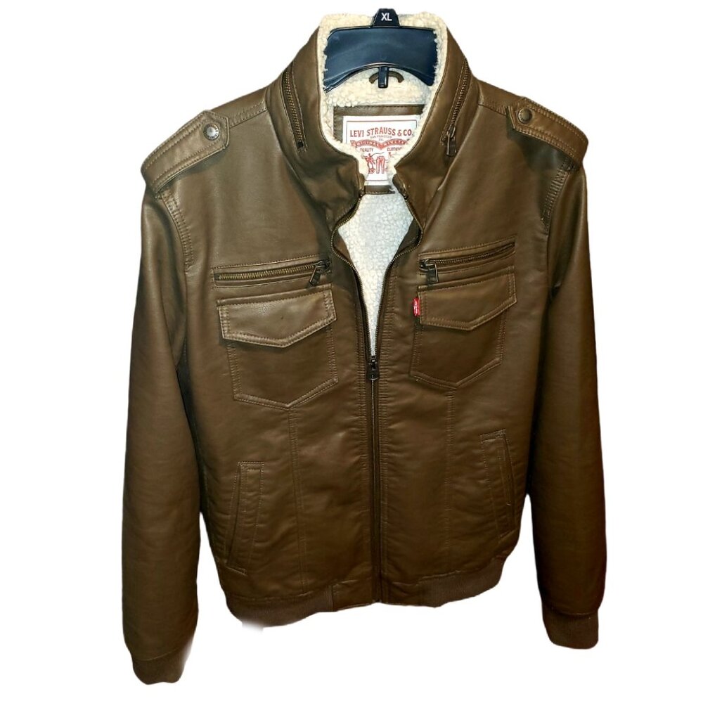 Levi Strauss & Co. Faux Leather Aviator Bomber Jacket, Size M, Brown - Excellent